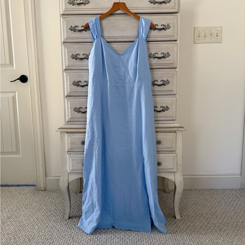 Light Blue Linen Midi Dress